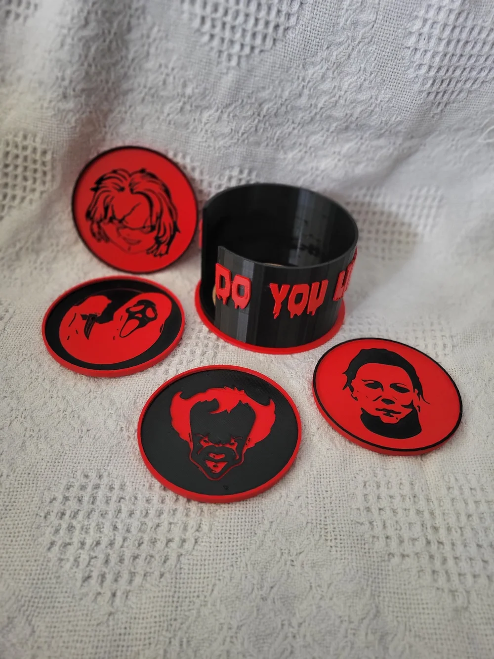 Horror Movie Coaster Set - Black & Red